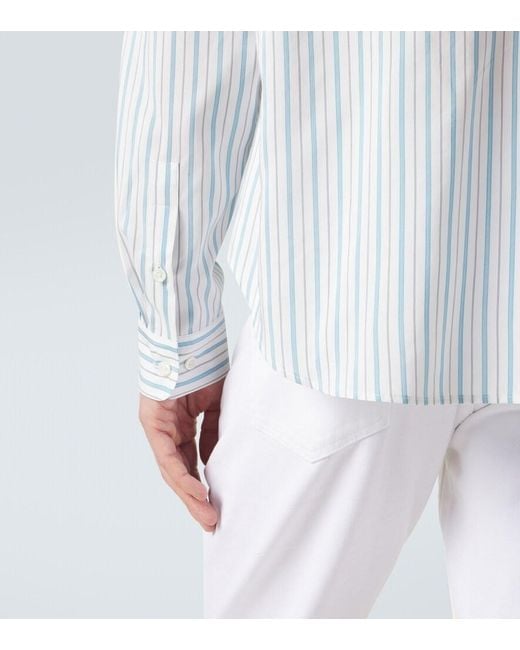 Umit Benan Blue Franco Pinstripe Silk And Cotton Shirt for men