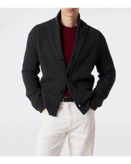 Allude Black Ribbed-Knit Wool And Cashmere Cardigan for men