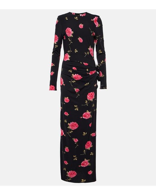 Magda Butrym Black Floral-Applique Gathered Maxi Dress