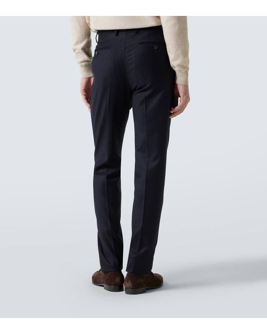 Loro Piana Blue Carlo Wool And Cashmere Straight Pants for men