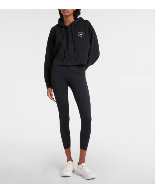 Adidas By Stella McCartney Black Cropped Cotton-blend Zip-up Hoodie