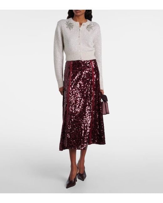 Erdem White Embellished Cropped Alpaca-Blend Cardigan