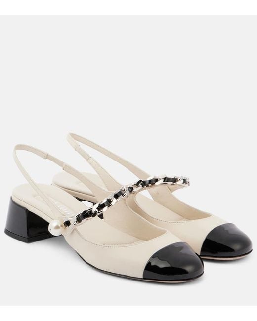 Miu Miu White Verzierte Slingback-Pumps aus Leder