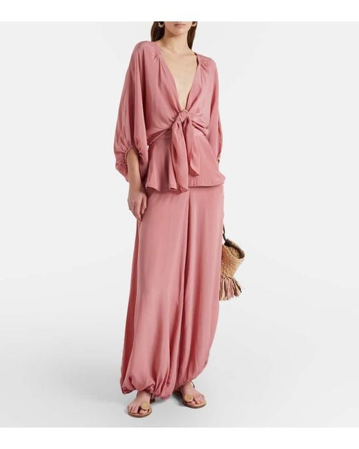 Adriana Degreas Pink Solid Front Gathered Crop Top