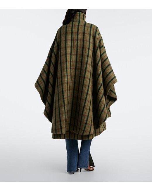 Chloé Green Checked Wool Poncho