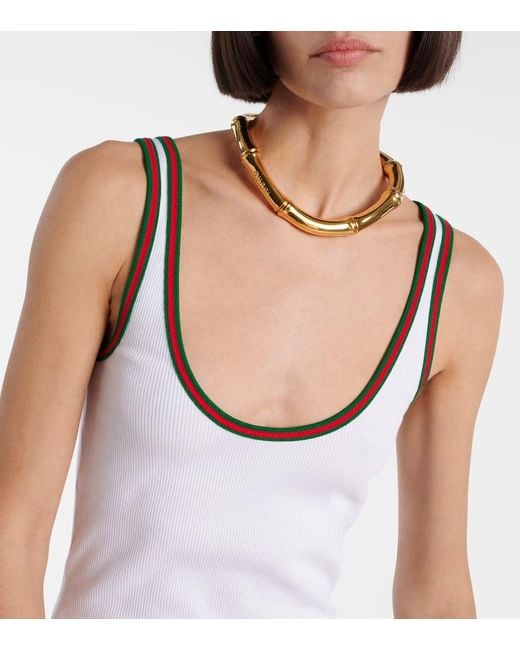 Gucci White Tanktop Aus Gerippter Baumwolle Mit Web, Größe
