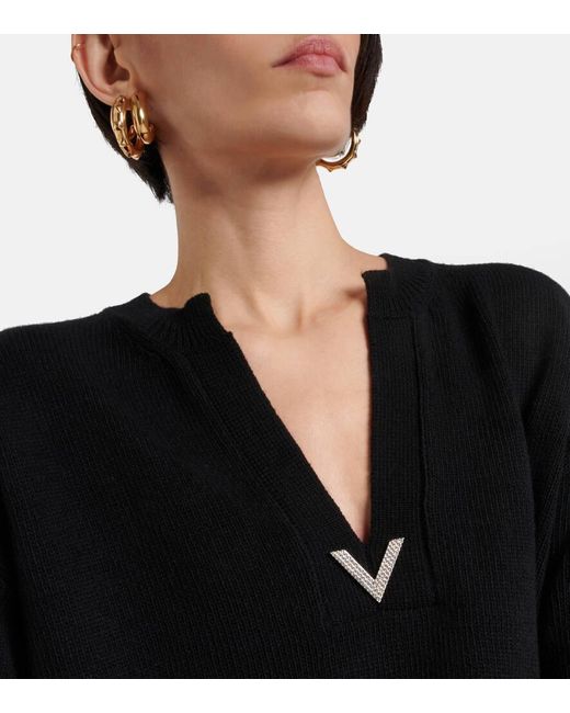 Jersey de lana virgen con logo Valentino de color Black