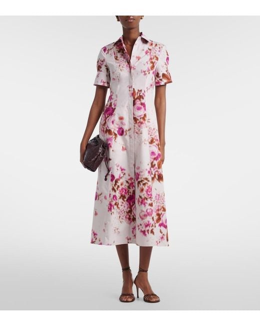 Erdem Pink Floral Cotton Poplin Shirt Dress