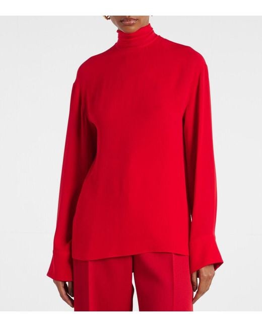 Valentino Red Wool And Silk Georgette Shirt