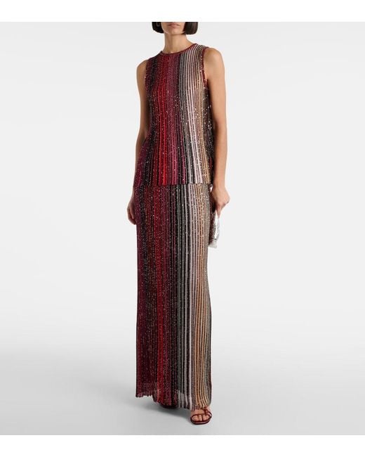 Missoni Red Striped Sequined Lame Maxi Skirt