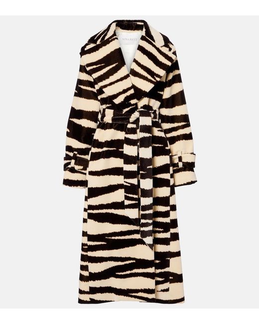 Nina Ricci Black Zebra-Print Cotton Velvet Wrap Coat