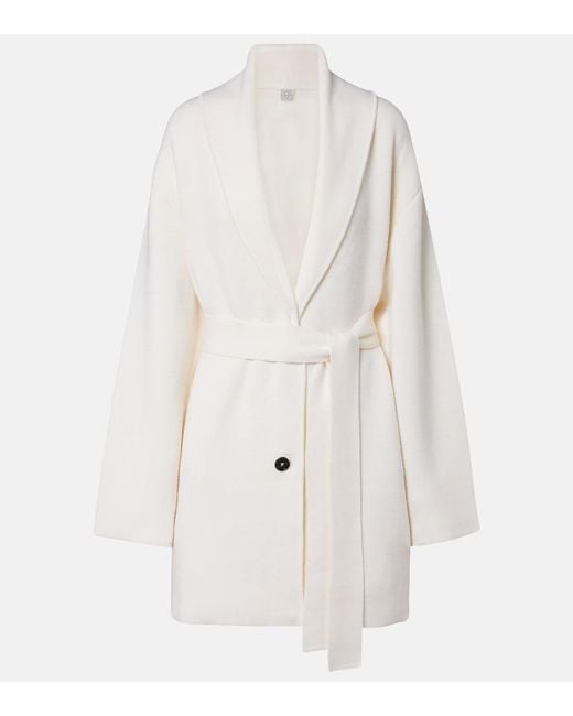 Totême  White Belted Wool Coat