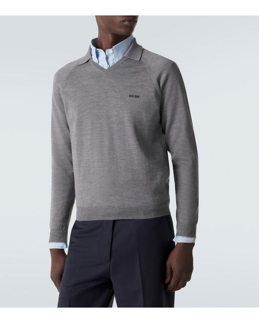 Miu Miu Gray Virgin Wool Polo Sweater for men