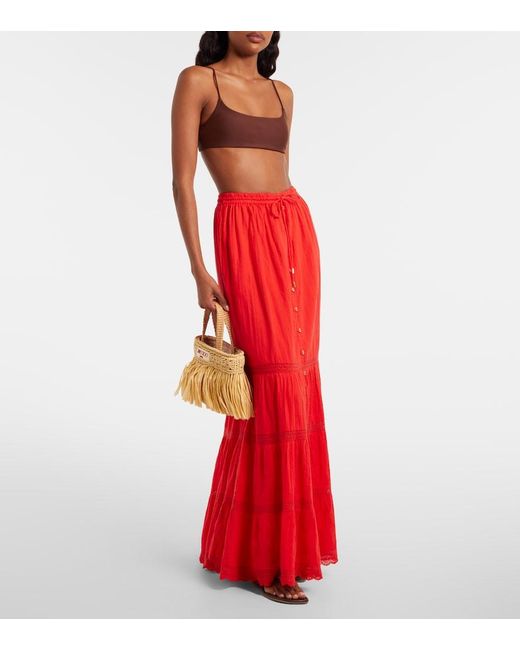 Melissa Odabash Red Marley Crochet-Trimmed Cotton Maxi Skirt