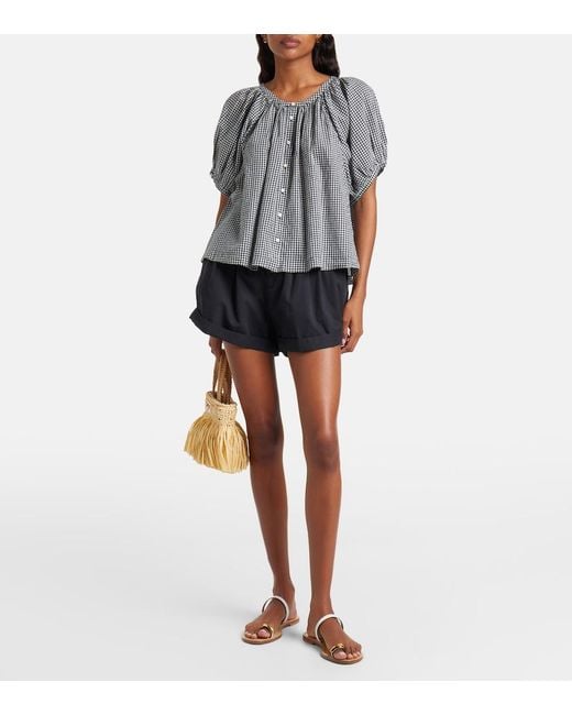Doen Gray June Gingham Cotton-Blend Top