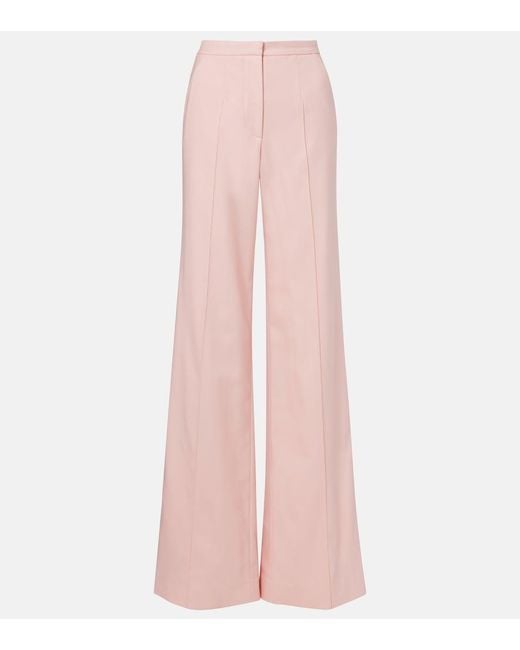 Costarellos Pink Pleated Wool-Blend Wide-Leg Pants