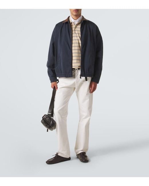 Prada Blue Leather-Trimmed Cotton Canvas Blouson Jacket for men