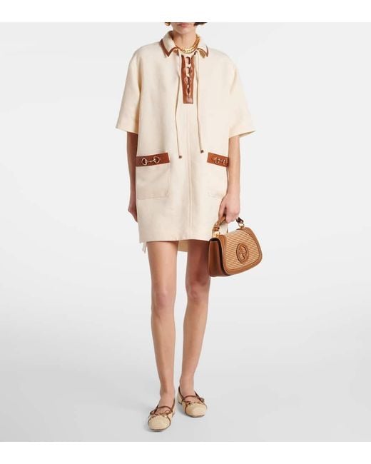 Gucci Natural Minikleid Horsebit Aus Leinen-Canvas