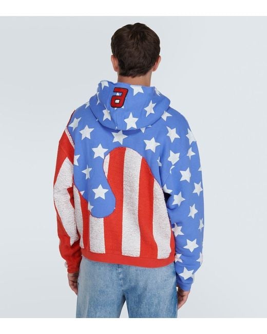 ERL Blue Stars And Stripes Cotton Hoodie for men
