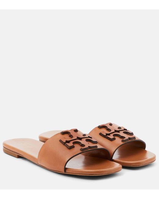 Tory Burch Brown Ines Logo Leather Sandals