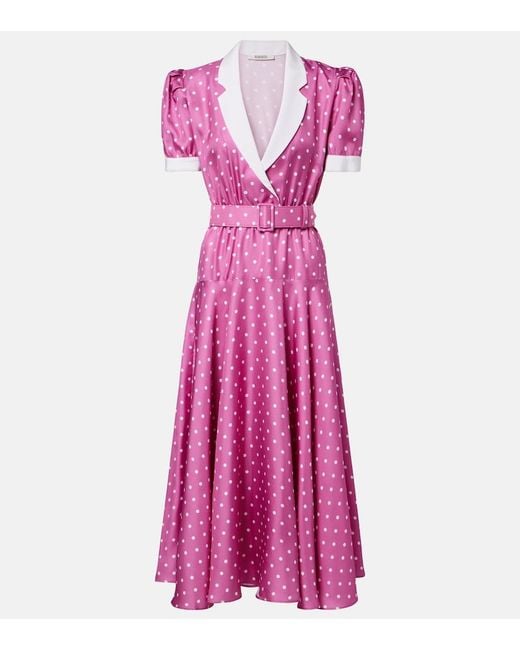 Rodarte Purple Belted Polka-Dot Silk Twill Midi Dress