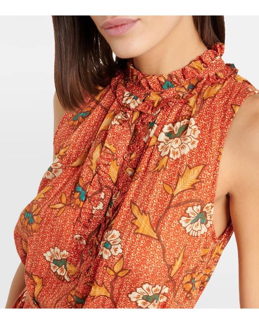 Ulla Johnson Orange Beverly Floral Cotton-blend Midi Dress