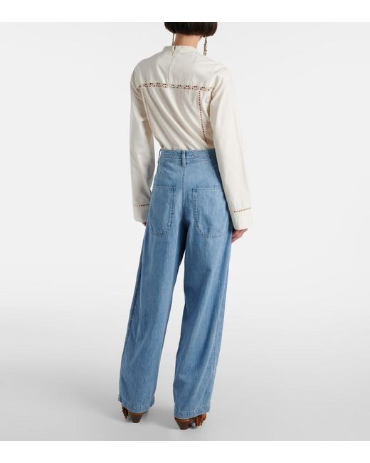 Isabel Marant Blue Inaya High-Rise Wide-Leg Jeans