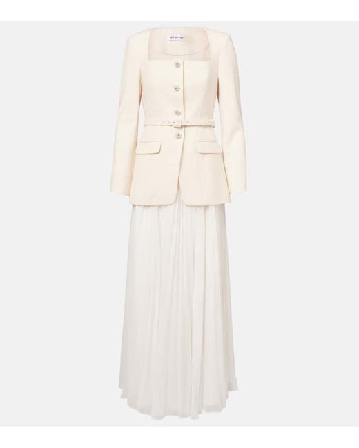 Robe Longue En Mousseline Self-Portrait en coloris Natural