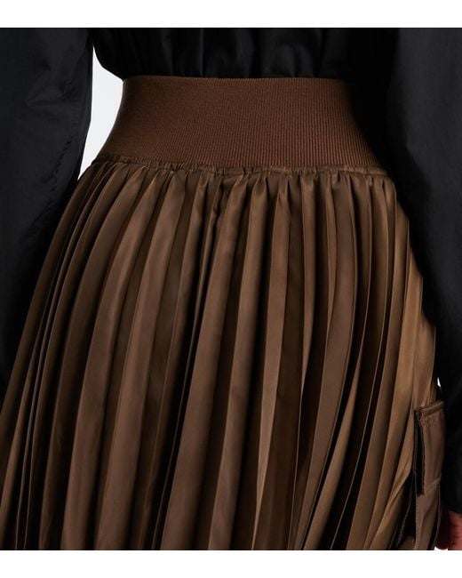 Sacai Brown Pleated Twill Midi Skirt