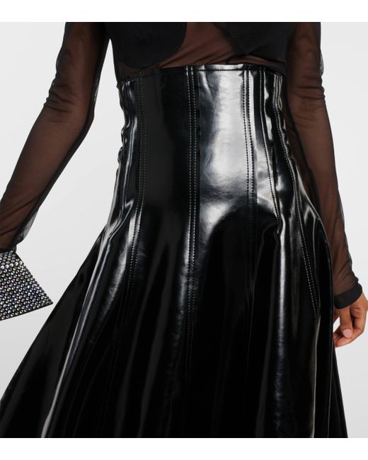 Norma Kamali Black Faux Patent Leather Midi Skirt