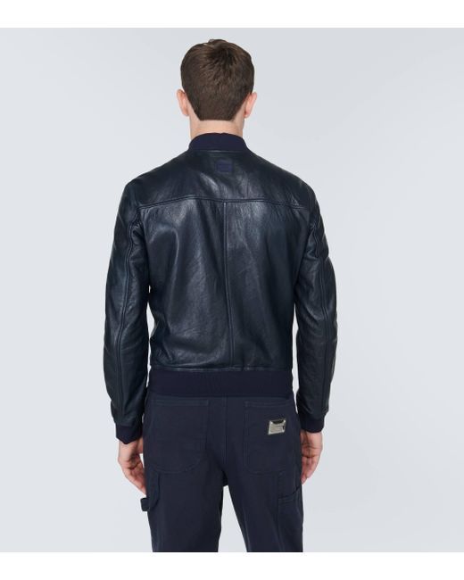 Dolce & Gabbana Blue Leather Bomber Jacket for men