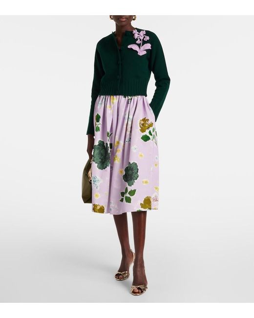 Erdem White Floral Cotton-Blend Midi Skirt