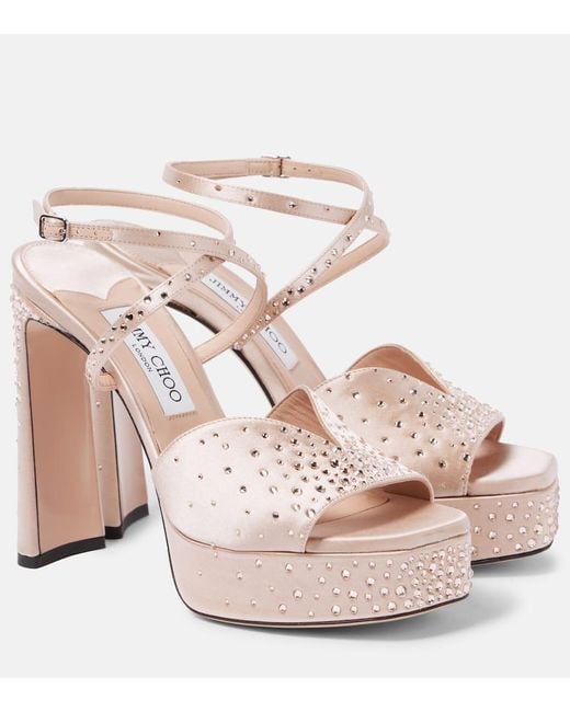 Jimmy Choo Pink Plateausandalen Karli 125 Aus Satin Mit Kristallen