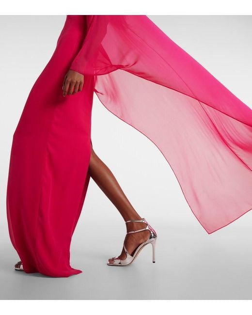 Roland Mouret Red Embellished Silk Chiffon Gown