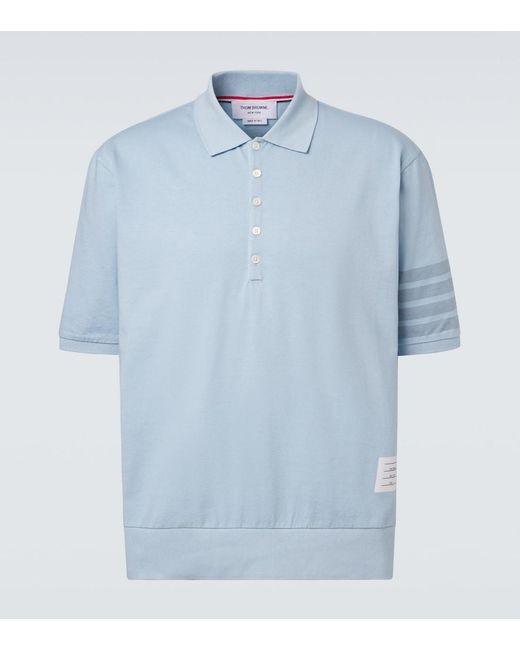 Thom Browne Blue 4-Bar Cotton Jersey Polo Shirt for men