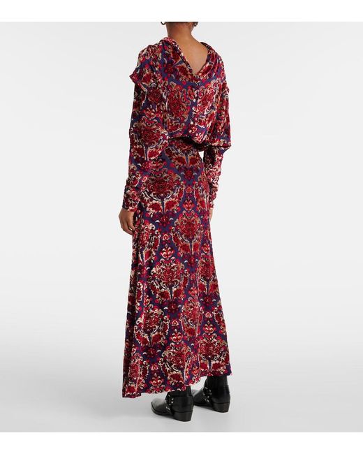 Rabanne Red Draped Jacquard Maxi Dress