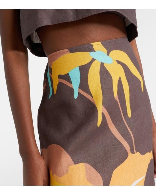 Faithfull The Brand Orange Martina Floral Linen Maxi Skirt