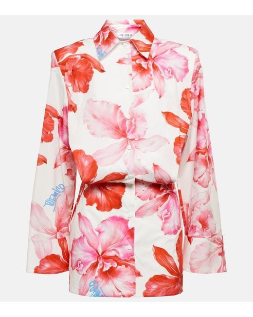 The Attico Red Margot Floral Cotton Shirt Dress