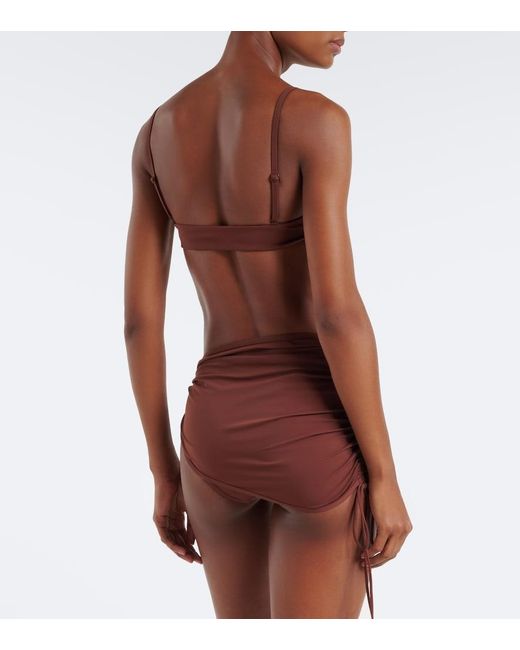 Christopher Esber Brown Embellished Ruched Bikini Top