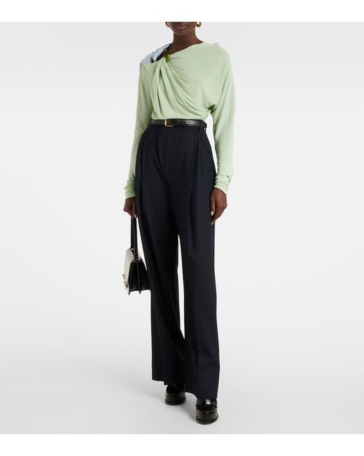 Victoria Beckham Green Draped Jersey Top