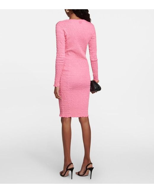 Patou Pink Smocked Cotton-Jersey Mini Dress