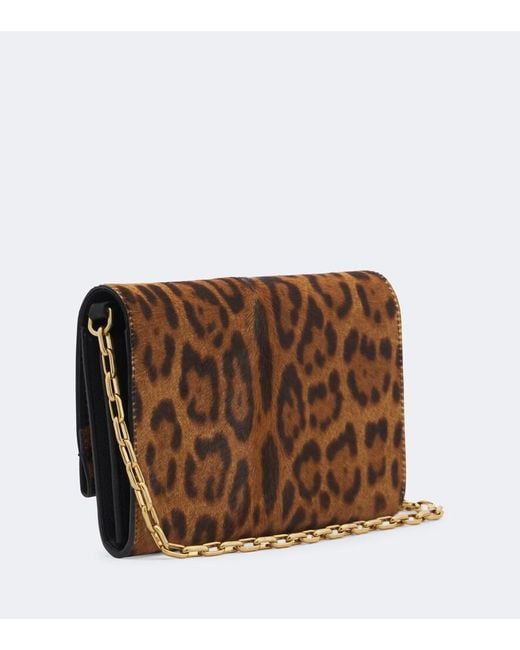 Burberry Brown Leopard-Print Calf Hair Wallet On Chain