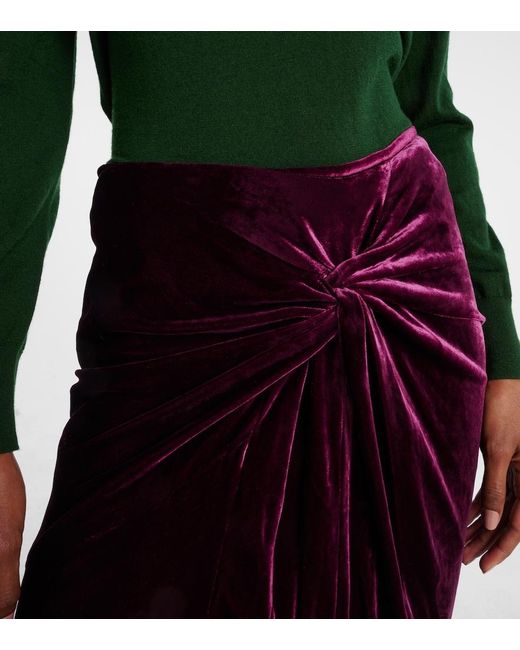 Dries Van Noten Purple Gathered Velvet Midi Skrit