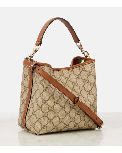 Gucci Brown Gg Emblem Small Canvas Bucket Bag