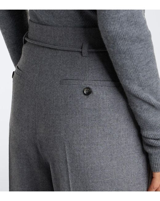 Max Mara Gray Belted Cashmere-Blend Wide-Leg Pants