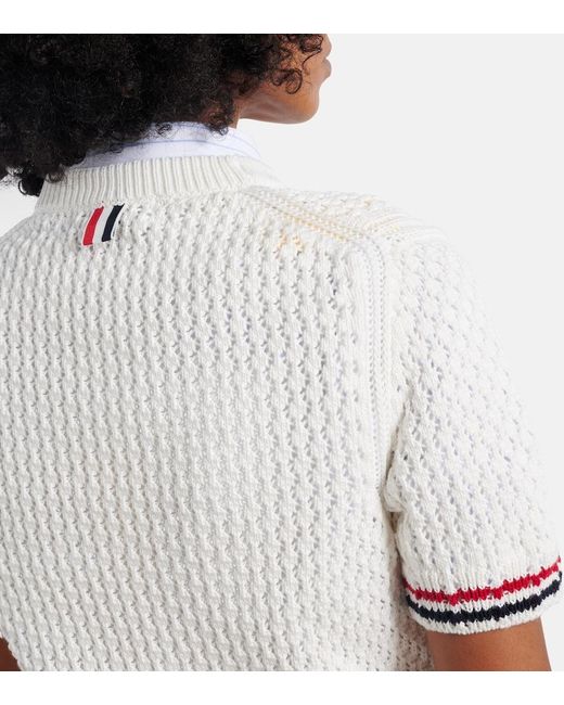 Thom Browne White Jacquard Cotton Sweater