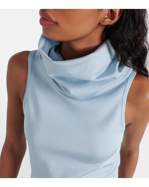 Alaïa Blue Hooded Jersey Midi Dress