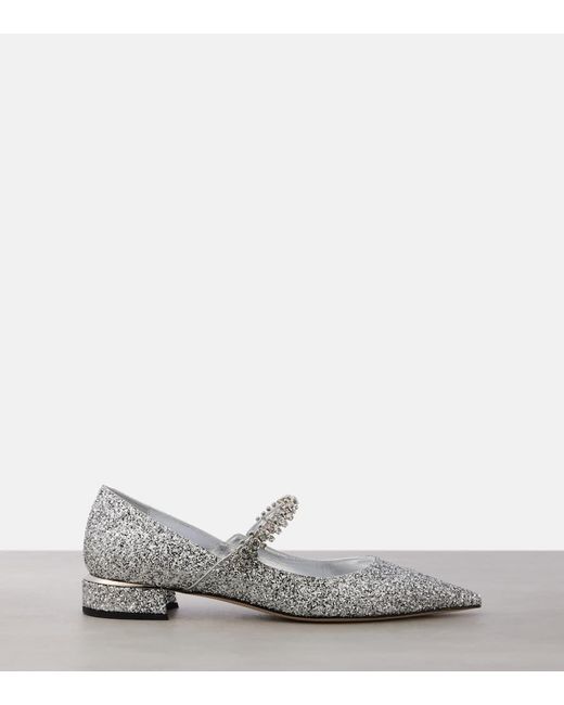 Jimmy Choo White Bing 25 Embellished Mary Jane Pumps
