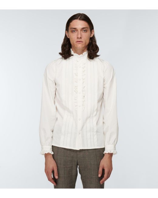 Gucci Ruffled Cotton Poplin Shirt in White for | Lyst