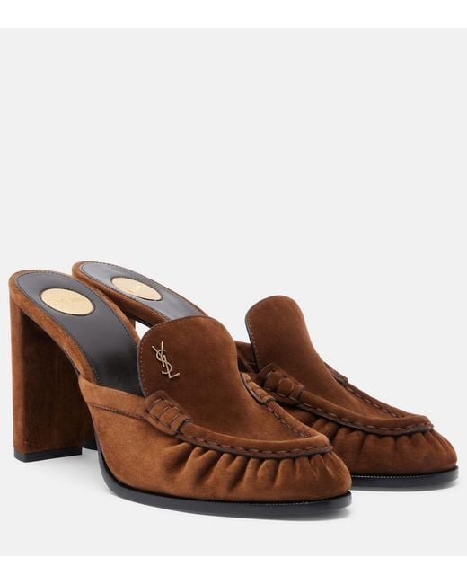 Saint Laurent Brown Le Loafer Cassandre Suede Mules